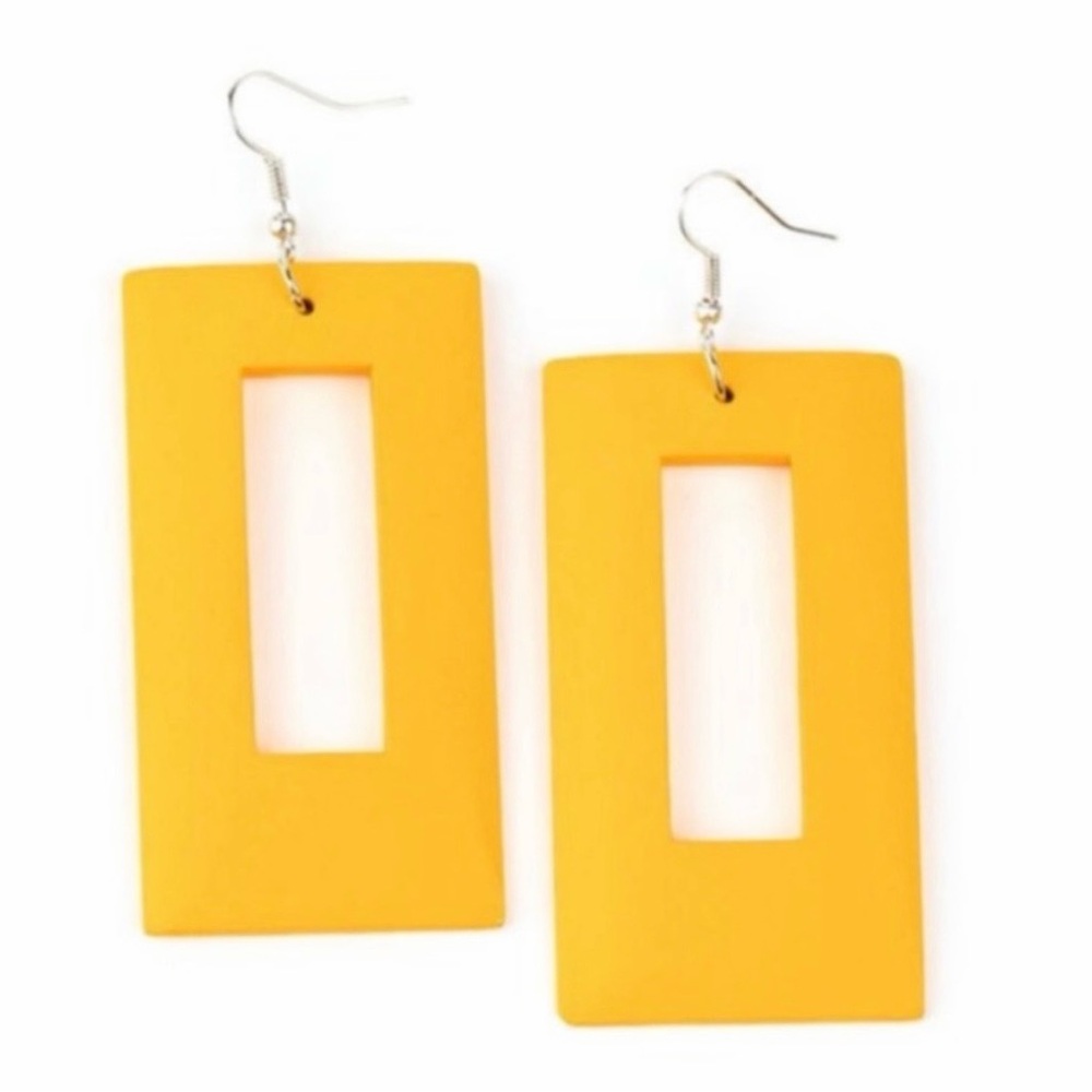 Earrings Totally Framed Rectangular Shaped Wooden Jewelry